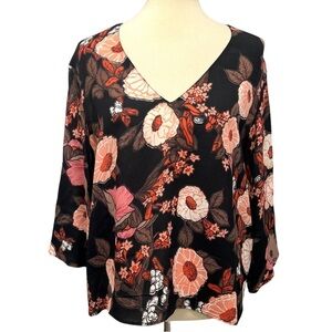 Reformation Black Floral V Neck Popover Top Women’s Large